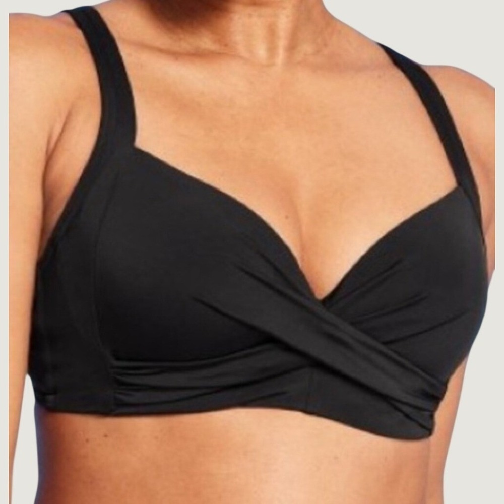 Lands End Swim Twist Wrap Front Bikini Top Womens 8 Black Underwire NWOT - Picture 2 of 11
